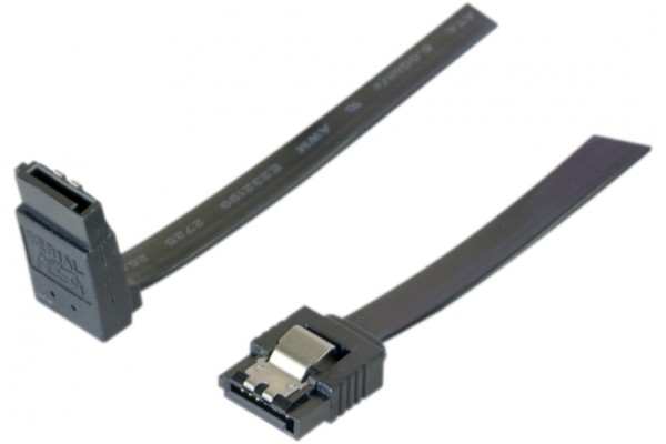 Câble sata 6GB/s coudé haut slim sécurisé (noir) - 50 cm