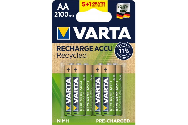 VARTA Piles rechargeables recyclées AA 5 + 1 offerte